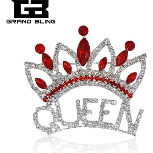 Blingbling Red Rhinestone Crown Brooch Pin for Queen Ladys Gift