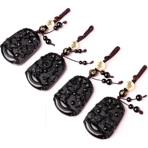 Black Obsidian Animals Keychain Keyring Accessories Cute Rat Cow Tiger Rabbit Dragon Snake Horse Sheep Monkey Chicken Dog Pig
