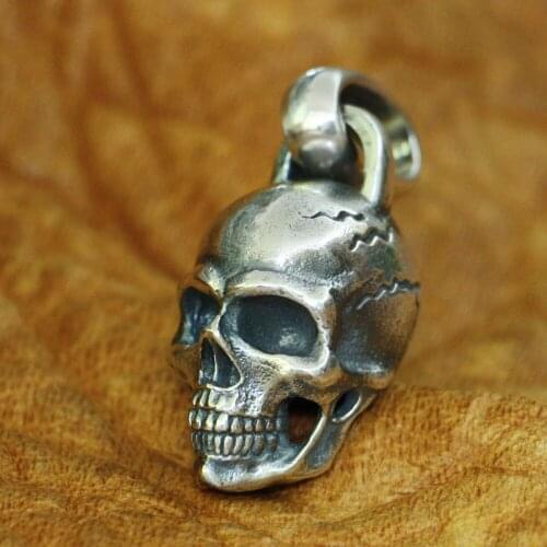 Details Skull Pendant 925 Sterling Silver Mens Biker Rock Punk Pendant TA181