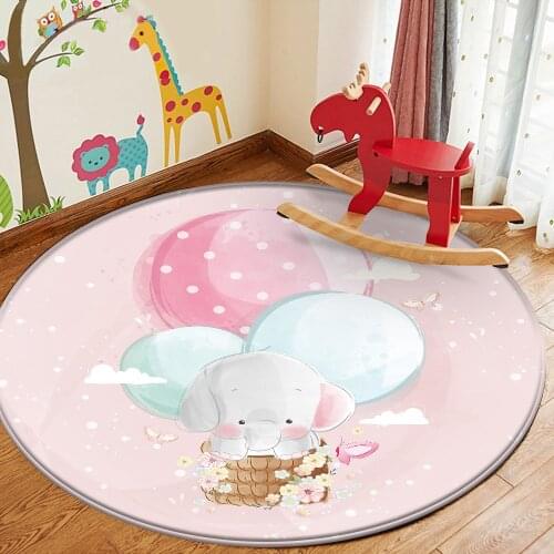 Tapis SaloBalloon Animal Picture Non-Slip Children Flannel Carpet Baby Hand Print Round Carpet Baby Play Fashion Children Carpet