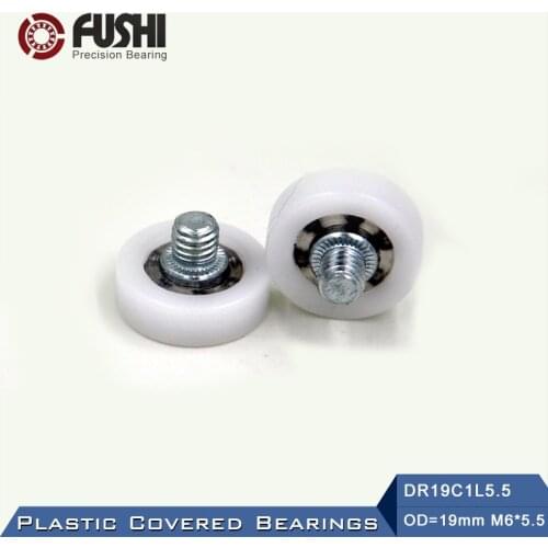DR19C1L5.5 Screw Pulley Bearing 6*19*6 mm ( 2 PCS ) Doors and Windows Roller Mute Wheel POM 626 M6*5.5 Plastic Covered Bearings
