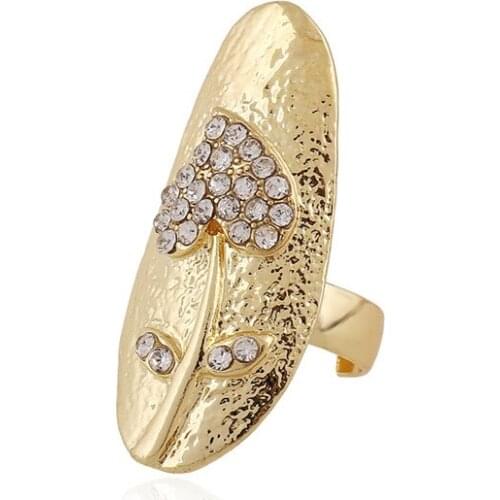 European Fashion Resizable Creative Peach Heart Alloy Finger Rings With Rhinestone