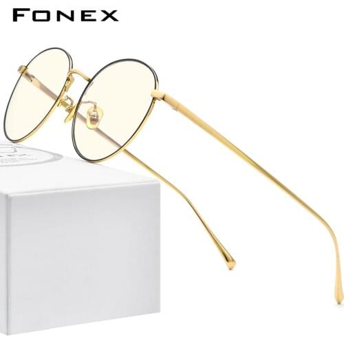 FONEX Pure Titanium Anti Blue Light Blocking Glasses for Women Retro Round Eyeglasses Men 2020 New Vintage Optical Eyewear 30014