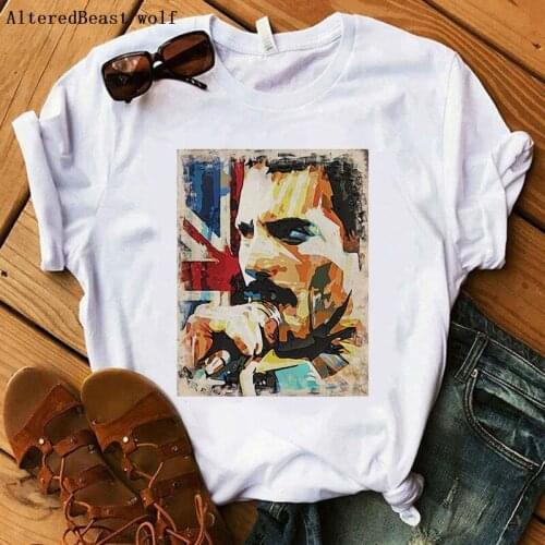 Freddie Mercury tshirt women clothes art oil painting Queen t shirt print band women short sleeve harajuku tops vogue cute shirt