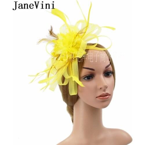 JaneVini Green Feathers Wedding Hats and Fascinators Hat for Wedding Hairband Bridal Party Fascinator Hat Costume Accessory 2020