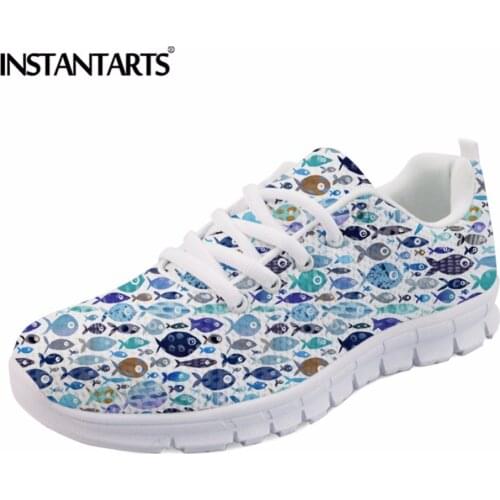 INSTANTARTS Colorful Blue Tropical Fish Pattern Sneakers Womens Flats Breathable Spring Summer Outside Casual Women Flat Shoes
