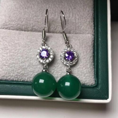 Jadery Ethnic 925 Sterling Silver Drop Earrings Women Natural Green Jade Chalcedony Gemstones Earring Femme Party Fine Jewelry