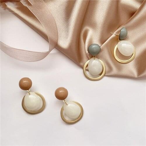 Classic Simple Hollow Hoop Acrylic Bead Stitching Drop Earrings Korean Cute Pendent Earrings for Women Girls Ear Jewelry Gift