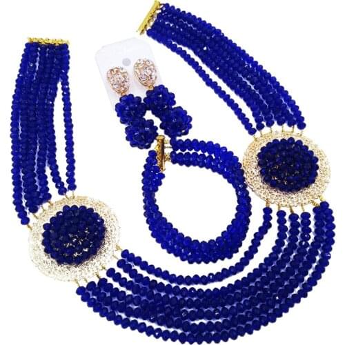 Elegant royal blue costume african beads jewelry set crystal strand necklace set