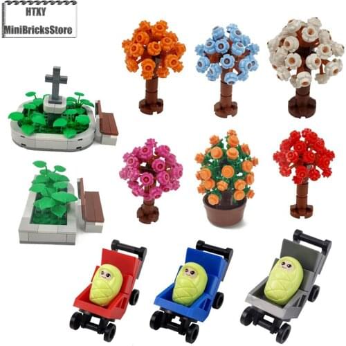 MOC Accessories City Series Colorful Baby Trees Flowers Chair Green Leaves Baby Carriage Building Blocks For Children Gift Toys
