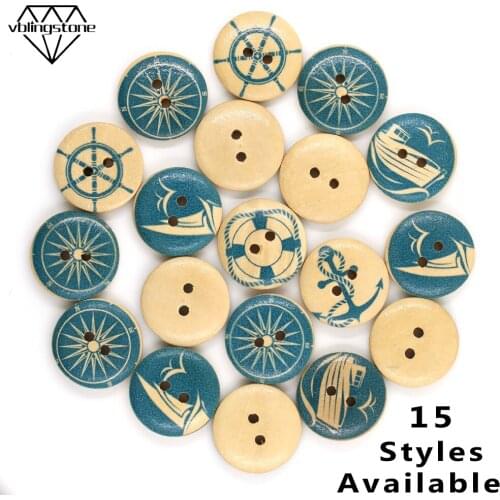 50Pcs Round Button Various Patterns Wooden Buttons For Crafts 2-Holes Sew Button For Clothes DIY Sewing Accessories 15MM/20MM