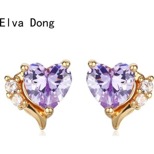 Cute Small Violet CZ Love Heart Stud Earrings For Women Kids Girls Baby Child Piercing Jewelry Aros Arete Orecchini Oorbellen