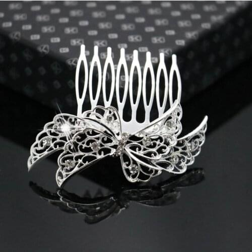 Trendy Hairwear Women Rhinestone Crystals Comb Flower Hair Comb for Wedding Bowknot Women Jewelry Hair Accessories Bridal Comb