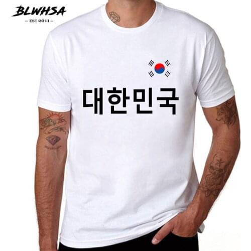 BLWHSA Summer New T Shirt Men Casual Cotton Korea Fans Cheer O neck Short Sleeve Flag Letters Print Brand Clothing