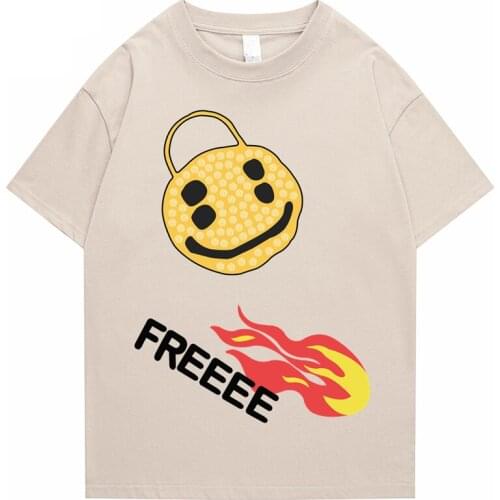 2021 Mens Streetwear T-shirt Hip Hop Four Eyes Smiley Letter Print T-shirt Harajuku Cotton Short Sleeve T-shirt Black Top Tee