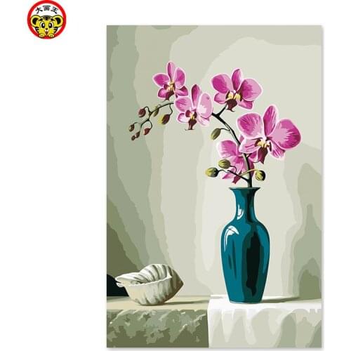 Painting by numbers art paint by number of Phalaenopsis vase glass bottle ceramic peach red petals