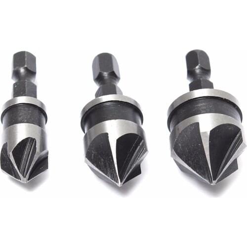 3pcs Hexagonal Shank Carbon Steel Hex Countersink Set for Wood Metal Quick Change Drill Bit Tools