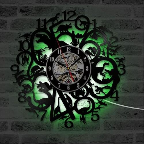 Wall Art Decorative Creative Personalized Jurassic world CD Vinyl Record Clock Hollow Round Antique Style LED Wall Clock