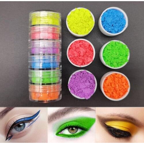6pcs Neon Loose Powder Nail Eyeshadow Highlight Phosphor Pigment Powder Glitter Matte Party Make Up Tools For Cool Girls