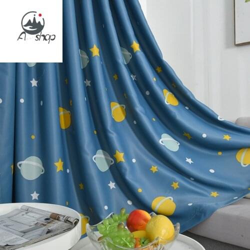 AS Printed Cartoon Planet Childrens Room Shading Health and Environmental Protection New Curtain for Living Dining Room Bedroom