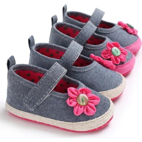Newborn infant girl shoes denim canvas flower soft bottom casual shoes