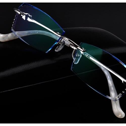Rimless Diamond Trimming Glasses Rimless Glasses Ultralight Female Color Film Diamond Finished Glasses Rimless Eyeglass Frames