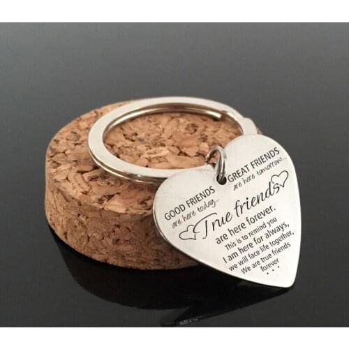 Friends Gift Fashion Heart Keychain Engraved Text: I Am Here For Always,We Will Face Life Together, We Are True Friends Forever