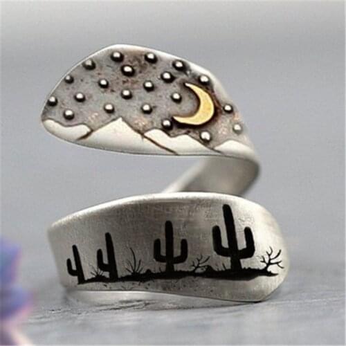 Wrap around Dandelion Seeds/Mountain/Cactus/Fox Hand stamped Adjustable Rings Jewelry for Women Mom Range Ring Mountains L-38