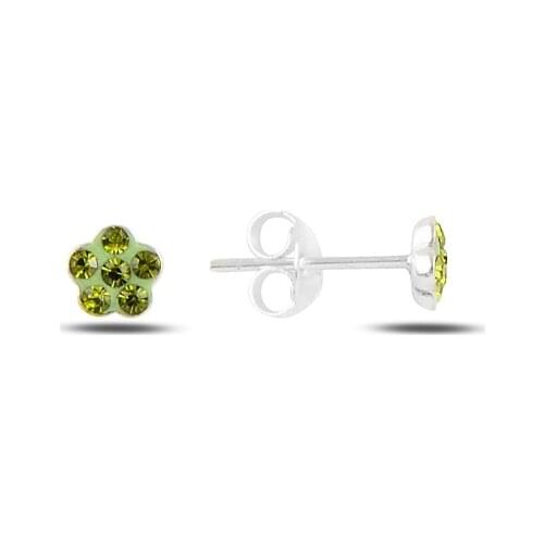 Silver 925 Sterling Flower Crystal Stone Earrings