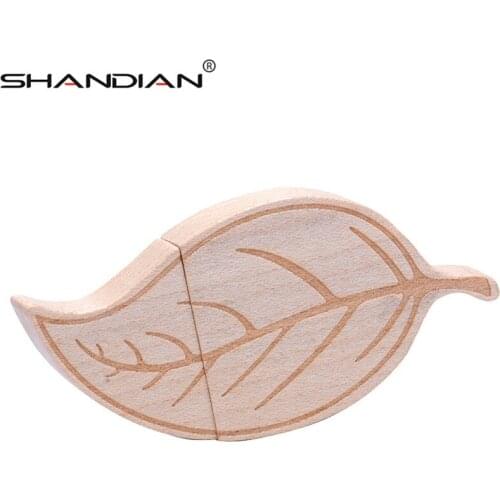 SHANDIAN 1PCS free custom logo wooden leaf + packing box usb flash drive Memory stick pendriver pendrive 8GB 16GB 32GB 64GB gift