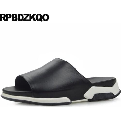 Slides slip on genuine leather size 45 open toe slippers shoes mens sandals 2019 summer outdoor high quality native large beach