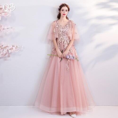 A-line V-neck Cap Sleeve Tulle Lace Flowers Appliques Beaded Formal Elegant Evening Dresses Bride Banquet Party Prom Dress XK23