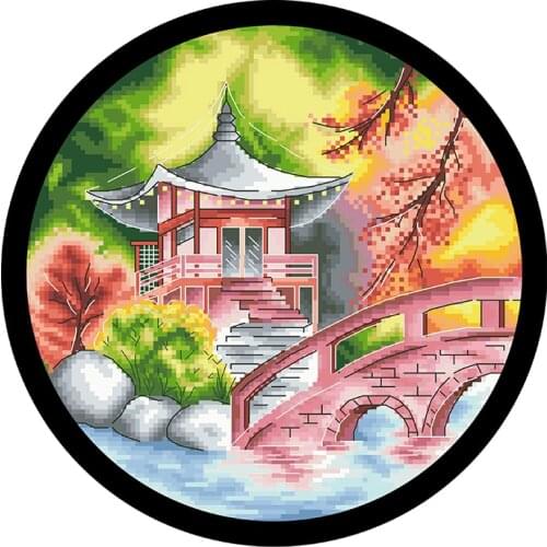 Spring and Autumn Scenery Cross Stitch Embroidery Complete Kits Printed Canvas 11CT 14CT Diy Handmade Needlework Home Decoration