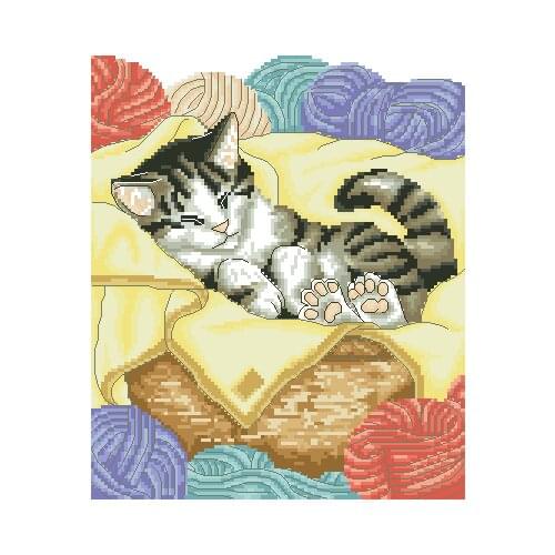 Cross stitch Handmade 14CT Counted Canvas DIY,Cross-stitch kits,Embroidery K2969-Sleeping cat 30-34