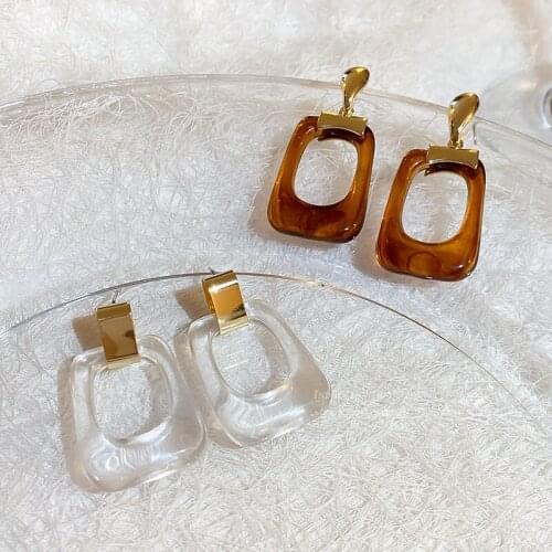 GSOLD Trendy Geometric Square Hollow Transparent Resin Drop Earring Simple Acrylic Dangle Earring Women Fashion Party Jewelry