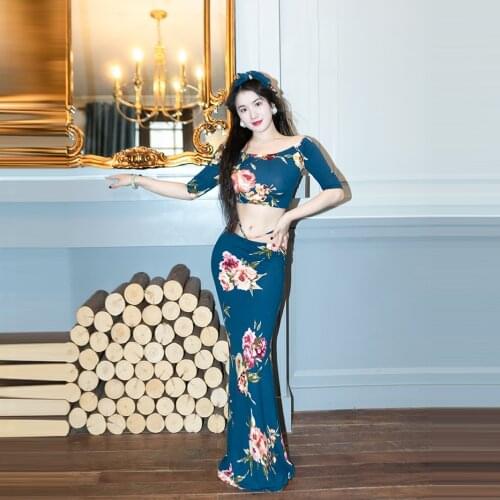Belly Dance Set printing Top Split Skirt Practice Clothes Oriental Dancing Suit Female High-end Performance Clothing