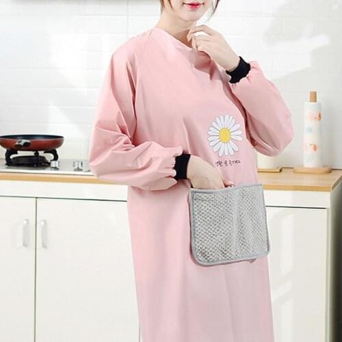 Women Adjustable Waterproof Poly Pongee Plaid Printing Apron for Kitchen