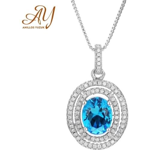 Anillos Yuzuk 925 Sterling Silver Jewelry Necklace Pendent Oval Aquamarine Jewelry Woman Wedding Engagement Party Gift