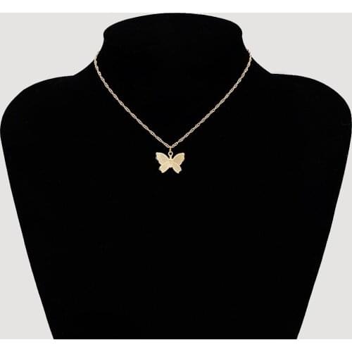 2020 Women Personality Gold Silver Color Geometric Pendant Bohemian Style Single Layer Butterfly Fashion Wild Necklace