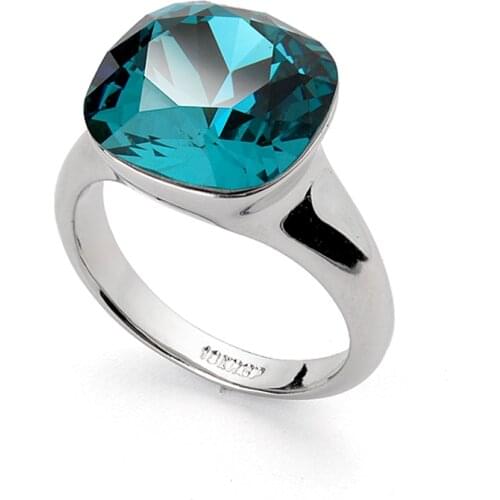 MOONROCY Silver Color Crystal Rings Cubic Zirconia Blue Austrian Crystal Wedding Ring Womens Gift Dropshipping Jewelry Wholesale