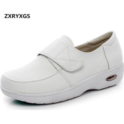 ZXRYXGS Spring White Genuine Leather Shoes Light Air Cushion Shoes Women Sneakers Flats 2020 New Winter Shoes Warm Flat Shoes