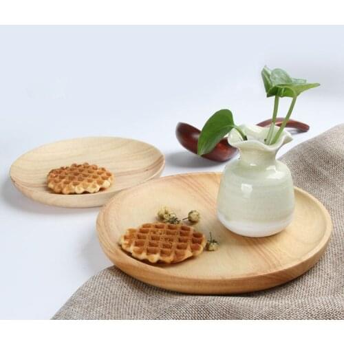 1PC Japanese Style Natual Wood StorageTray Dinner Plate Food Dessert Tea Plate Round Dish Plate MF 004