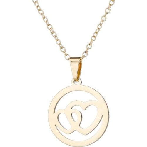 10 pcs/Lot Wholesale Stainless Steel Double Heart Shape Pendant Gold Plated Jewelry Necklace