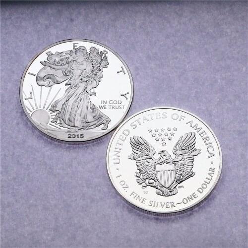 2015 1 OZ American Eagle Statue of Liberty Silver Coin Silvering Brass Core Not Magnetic Collection Crafts