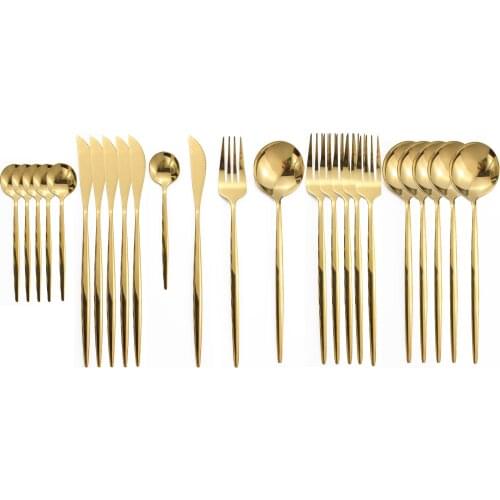 24Pcs 18/10 Stainless Steel Dinnerware Set Black Gold Cutlery Spoon Fork Knife Western Cutleri For Kitchen Dinner Flatware Set