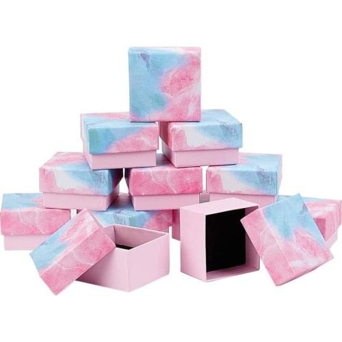 24pcs Colorful Paper Cardboard Jewelry Boxes Storage Display Carrying Box For Ring Bracelets Packaging Box with Sponge Inside