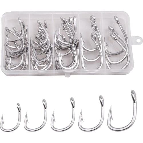 36Pcs/box Stainless Steel Fishing hook Circle Fish Hook Sharp Barbed Hooks Big game Saltwater fishing Jig hook Mixed 5 Sizes