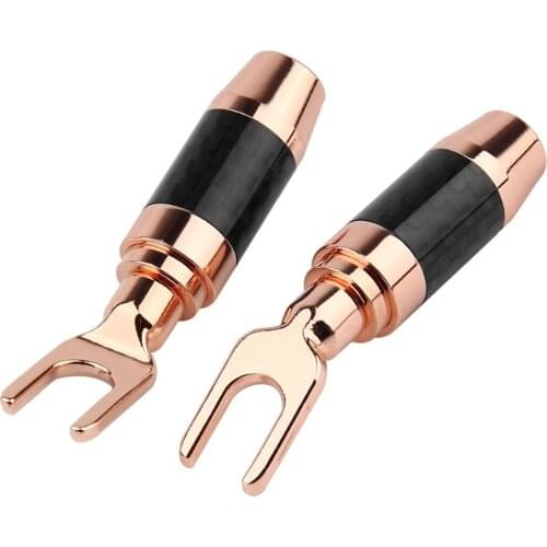 4PCS HIFI Banana Male Jack U/Y Spade Adapter Acoustic Terminal Carbon Fiber Copper Speaker Audio Connectors Screw Fork Spade