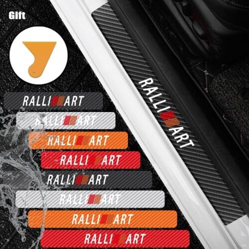 For Mitsubishi Ralliart Lancer 9 10 Asx Outlander 3 Pajero Sport L200 4PCS Car Door Sill Protector Sticker Carbon Fiber Decal