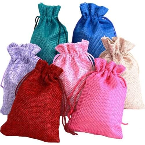 50pcs Jute Linen Drawstring Bag Gift Travel Use Sachet Storage Cosmetic Jewel Accessories Packaging Jute Bags 13*18cm Black Bag